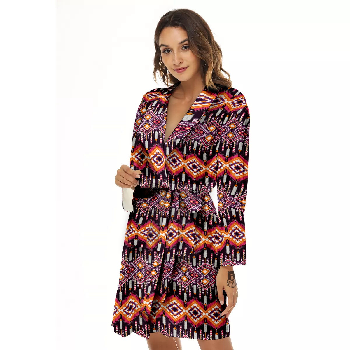 African Dashiki Black And Purple Print Women's Robe-grizzshop