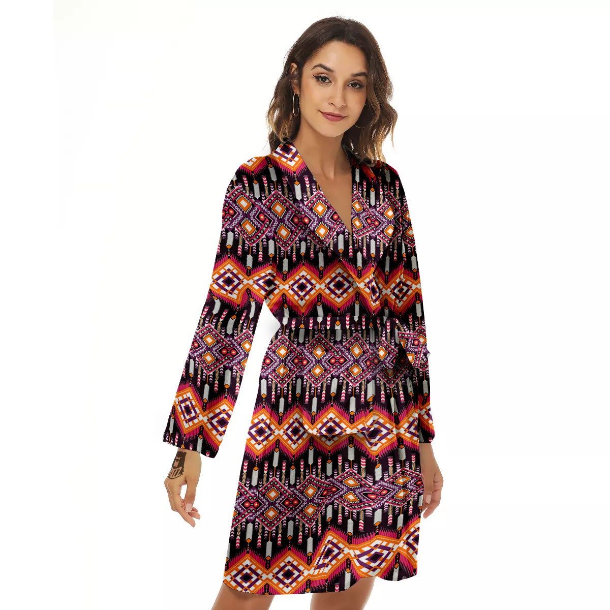 African Dashiki Black And Purple Print Women's Robe-grizzshop
