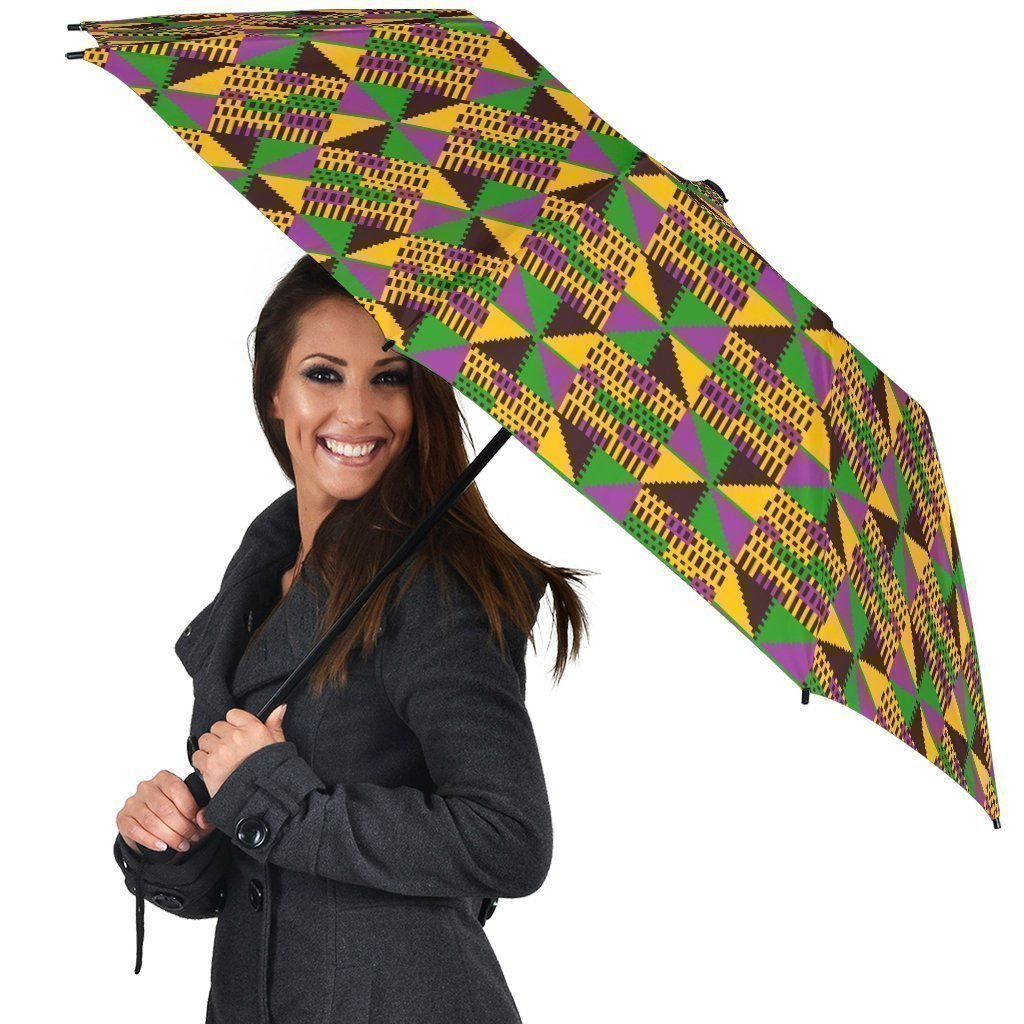 African Kente Pattern Print Automatic Foldable Umbrella-grizzshop