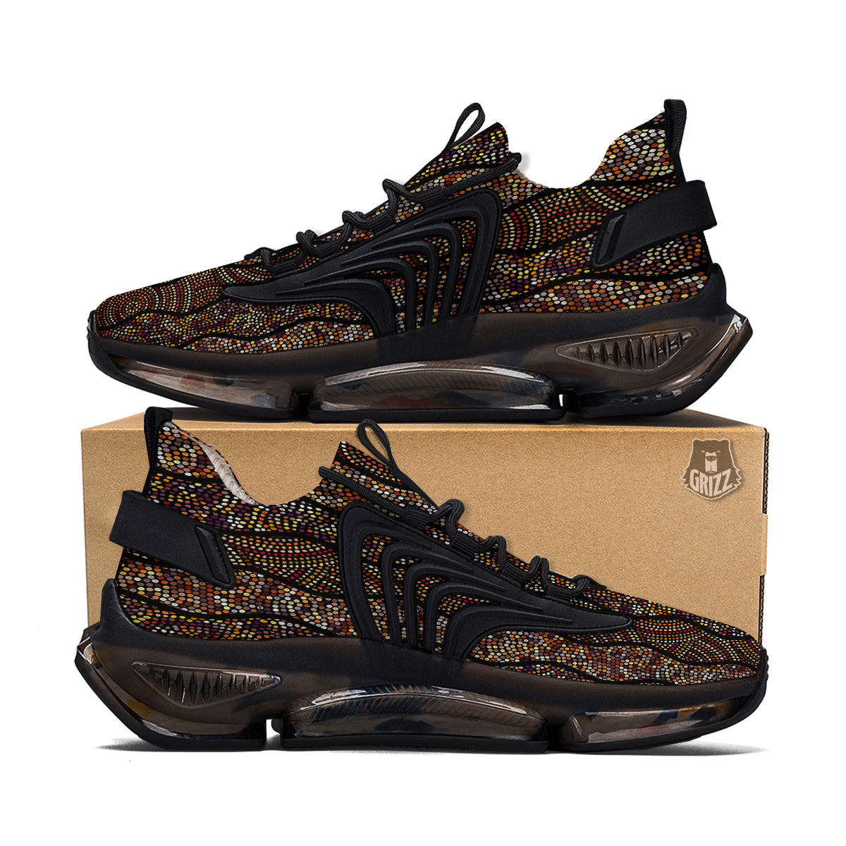 Afro African Dot Print Pattern Black Gym Shoes-grizzshop