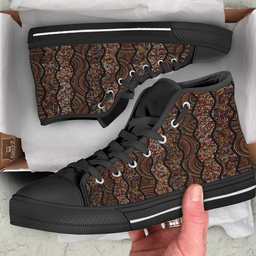 Afro African Dot Print Pattern Black High Top Shoes-grizzshop