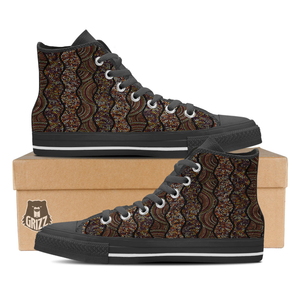 Afro African Dot Print Pattern Black High Top Shoes-grizzshop