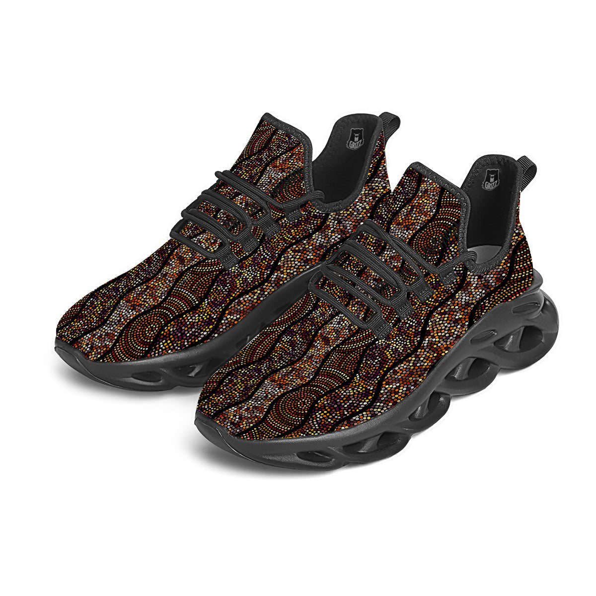 Afro African Dot Print Pattern Black Running Shoes-grizzshop