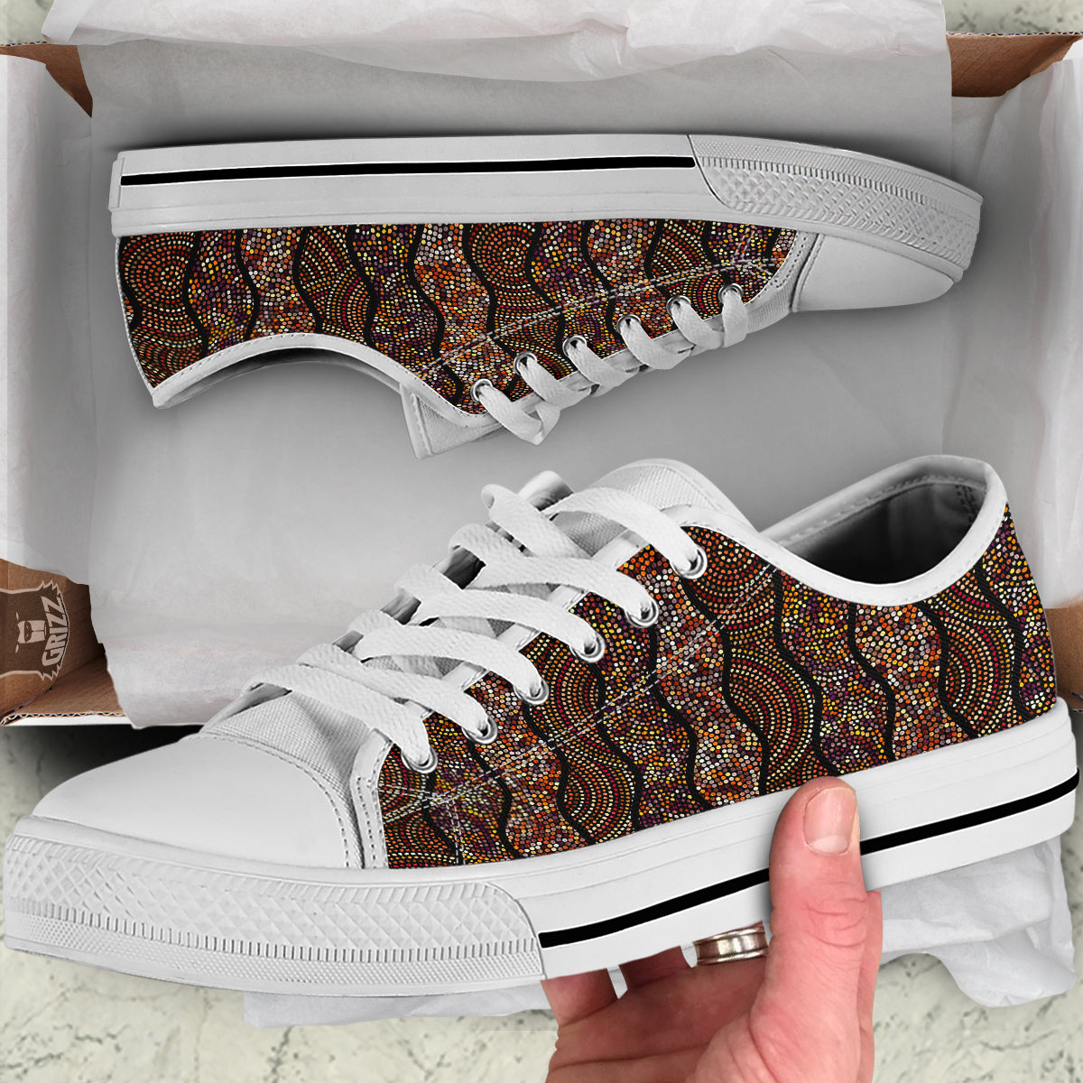 Afro African Dot Print Pattern White Low Top Shoes-grizzshop