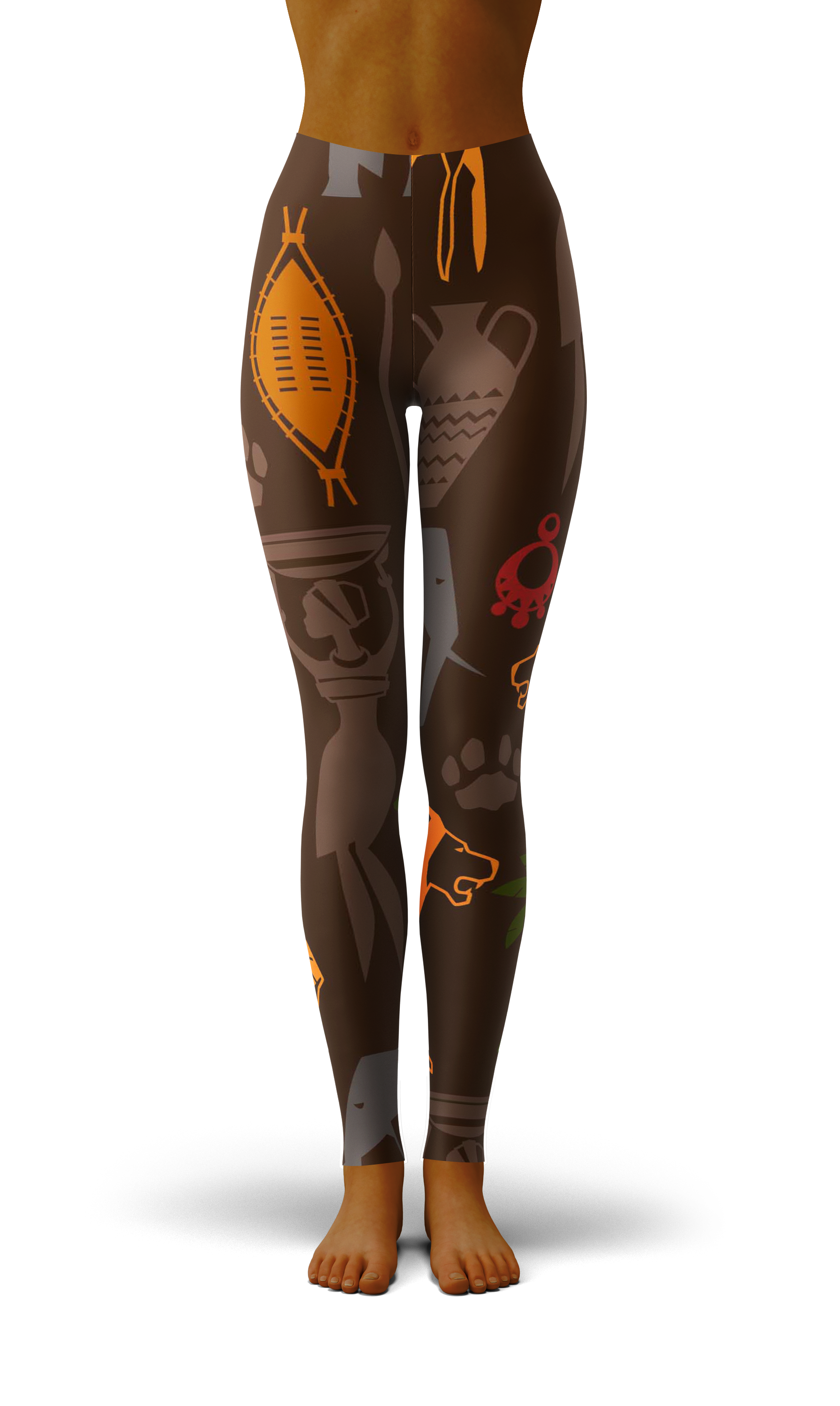 Afro African Kente Brown Nature Print Legging-grizzshop