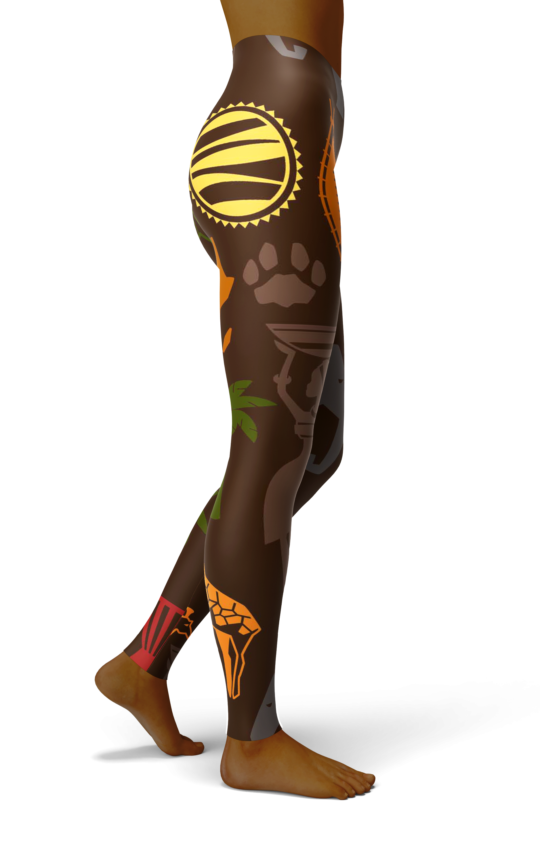 Afro African Kente Brown Nature Print Legging-grizzshop