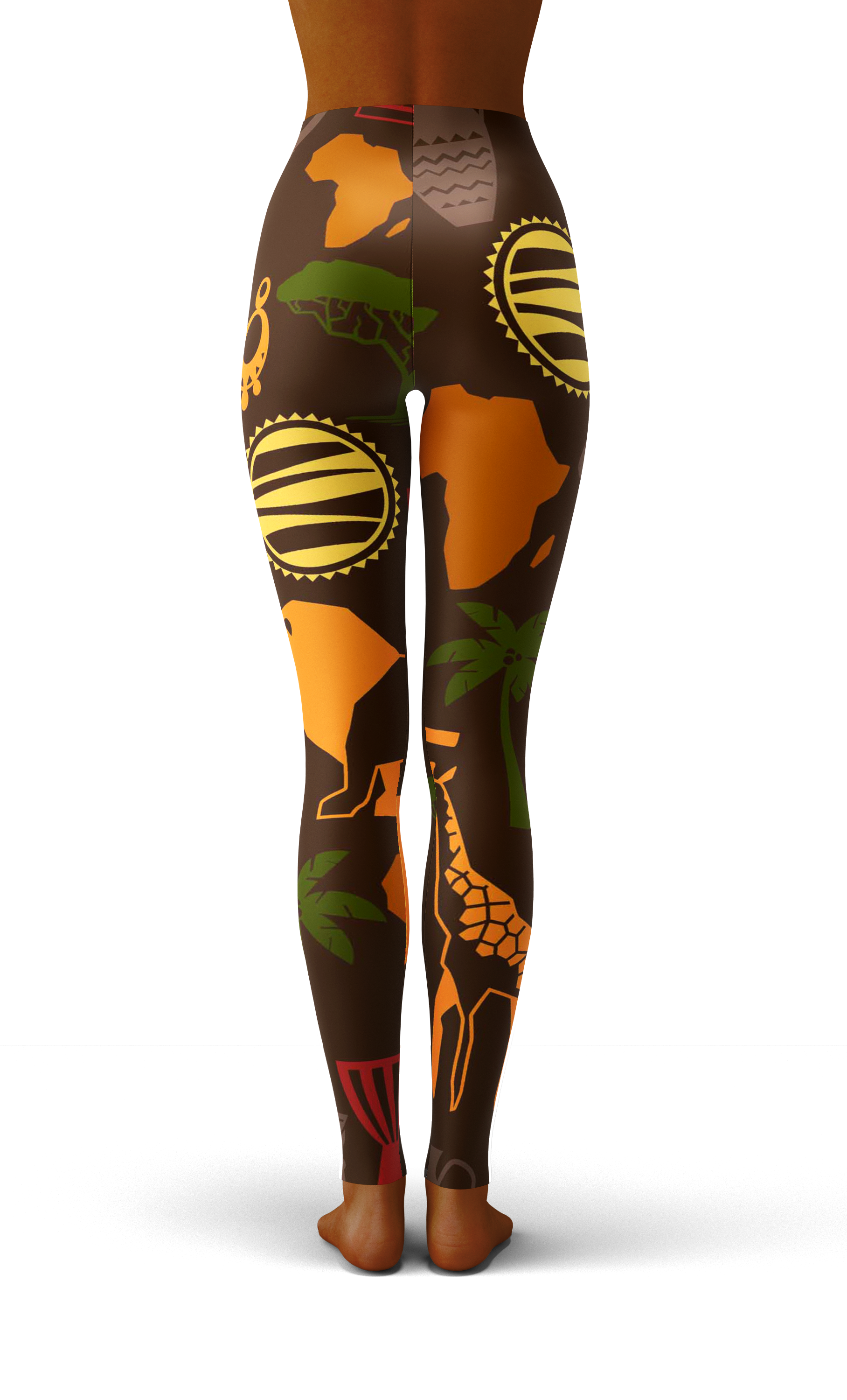 Afro African Kente Brown Nature Print Legging-grizzshop