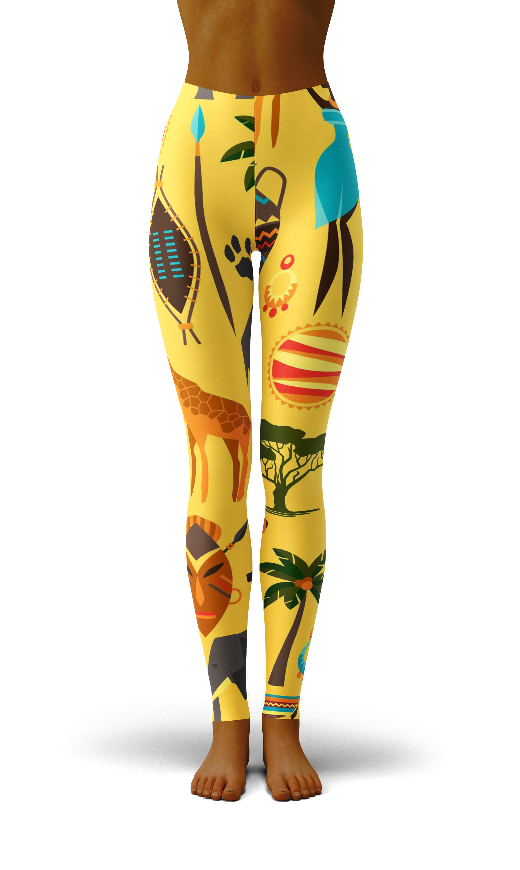 Afro African Kente Nature Yellow Print Legging-grizzshop