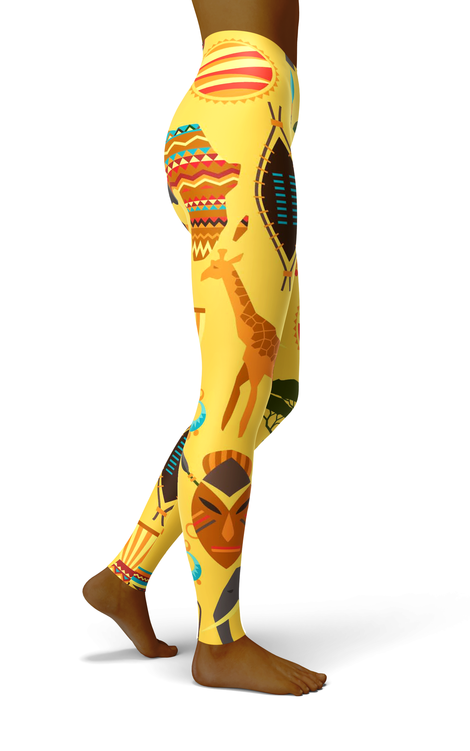 Afro African Kente Nature Yellow Print Legging-grizzshop