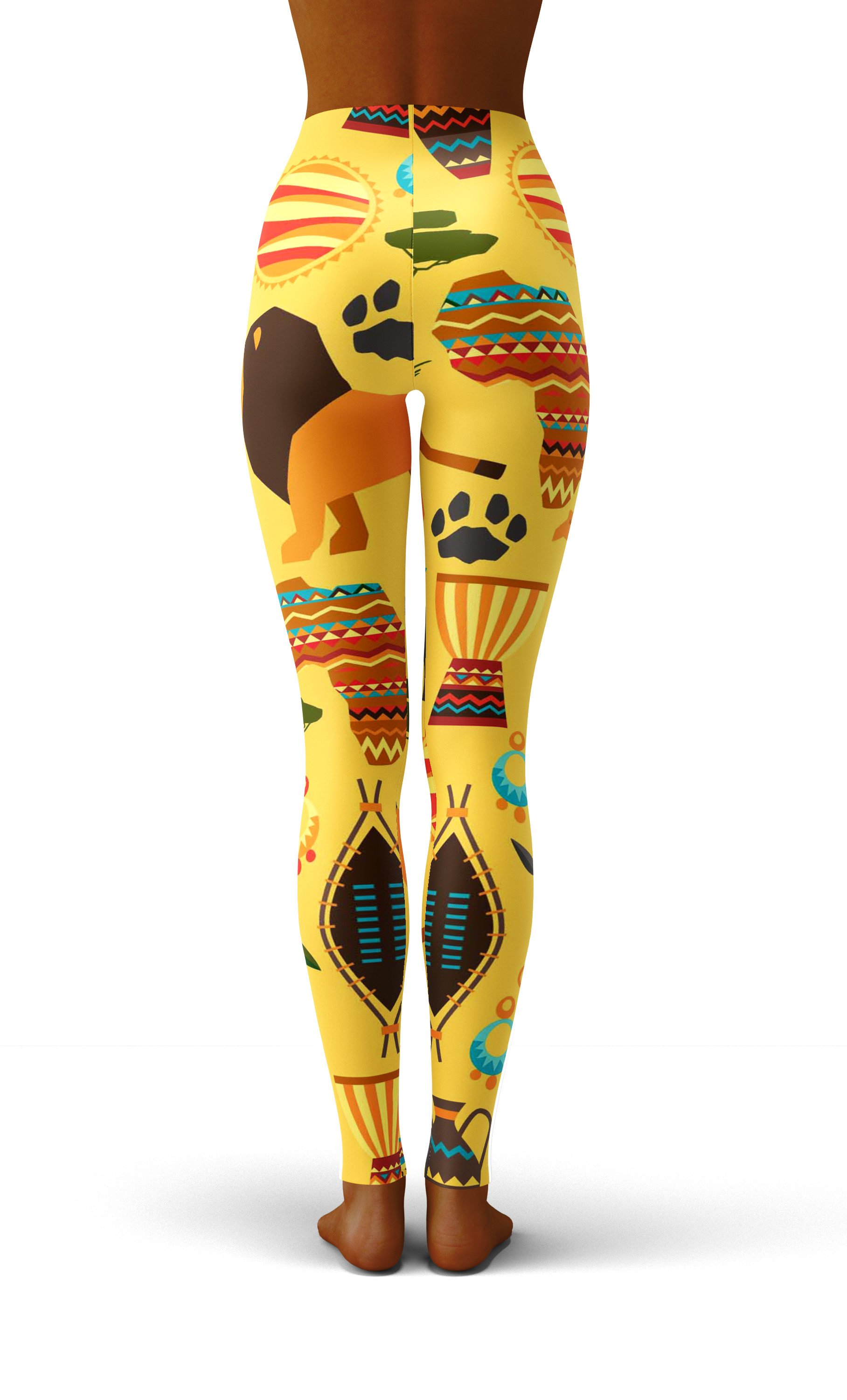 Afro African Kente Nature Yellow Print Legging-grizzshop