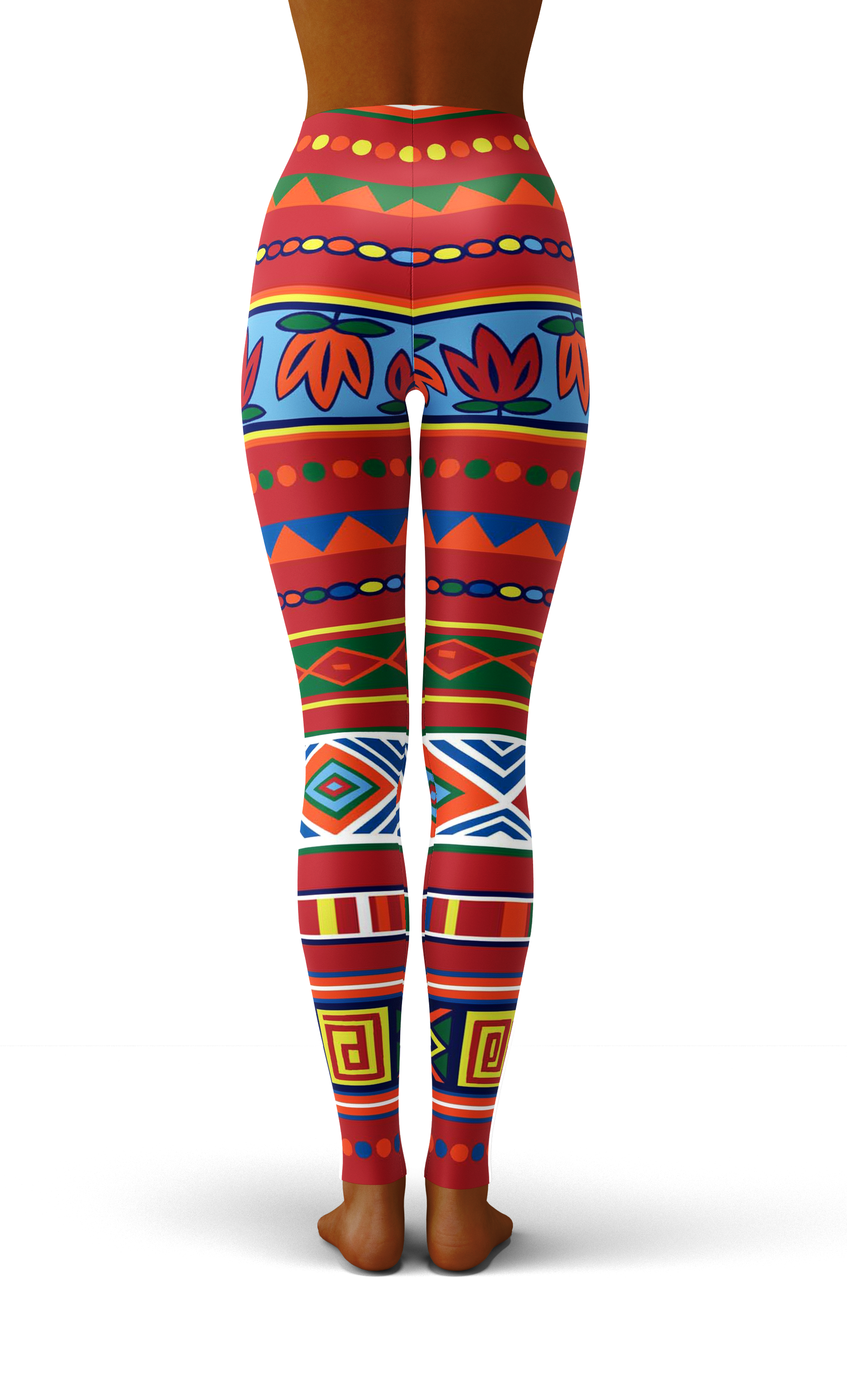 Afro African Kente Red Print Legging-grizzshop