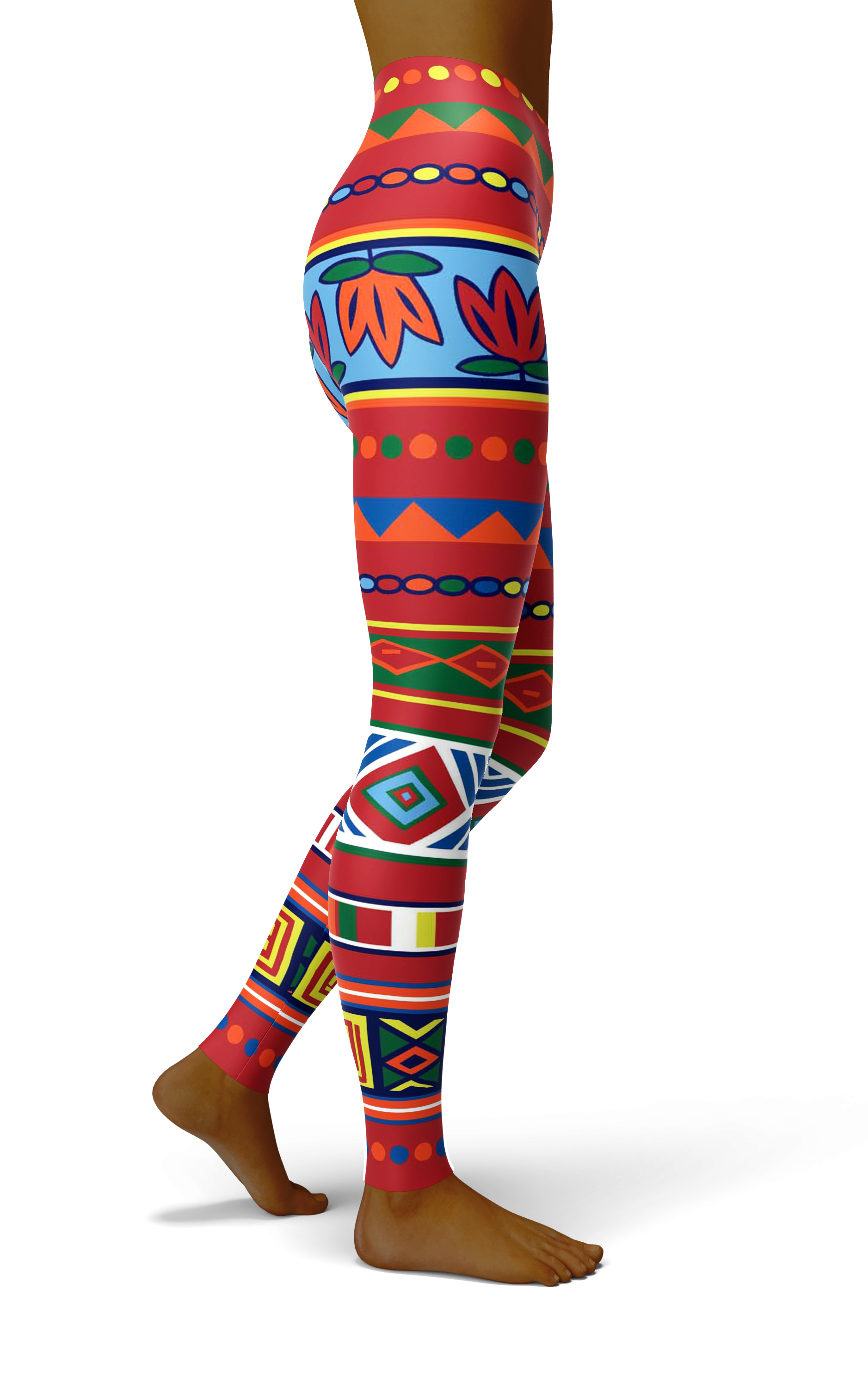 Afro African Kente Red Print Legging-grizzshop