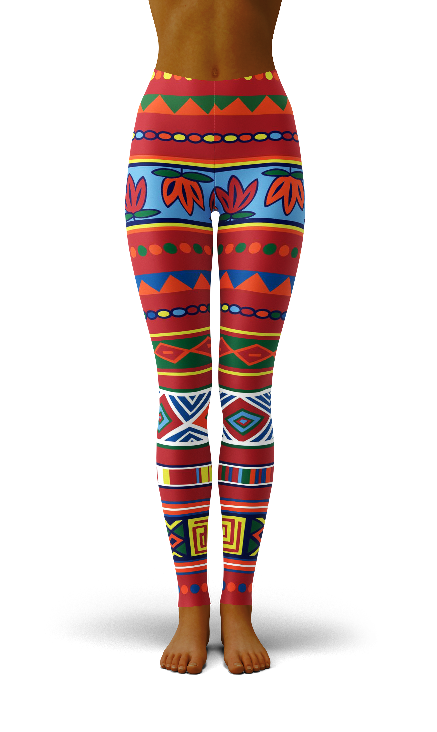 Afro African Kente Red Print Legging-grizzshop