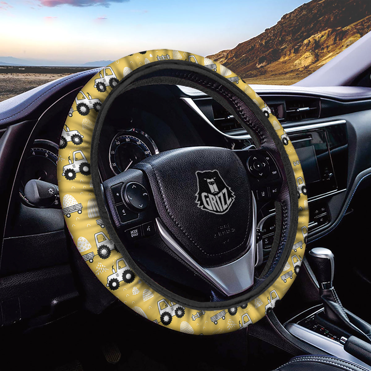 Agricultural Farming Tractor Print Pattern Car Steering Wheel Cover-grizzshop