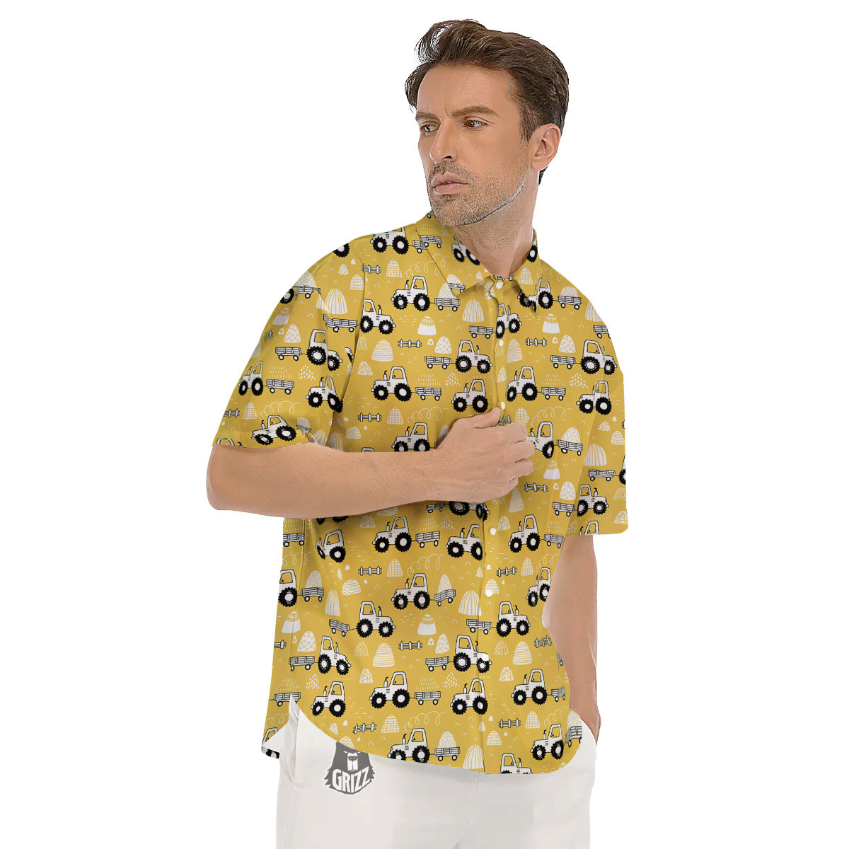 Agricultural Farming Tractor Print Pattern Men's Short Sleeve Shirts-grizzshop