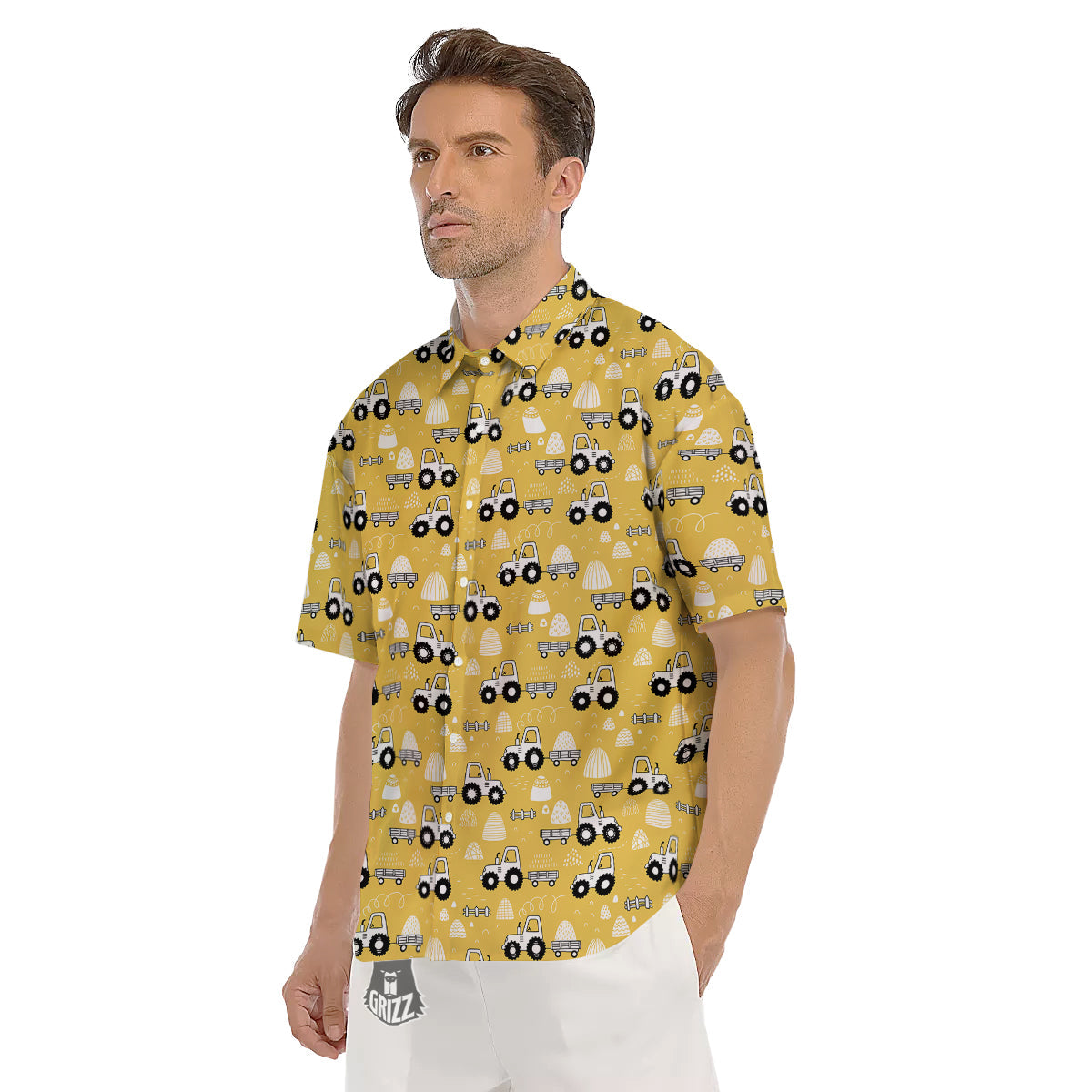 Agricultural Farming Tractor Print Pattern Men's Short Sleeve Shirts-grizzshop