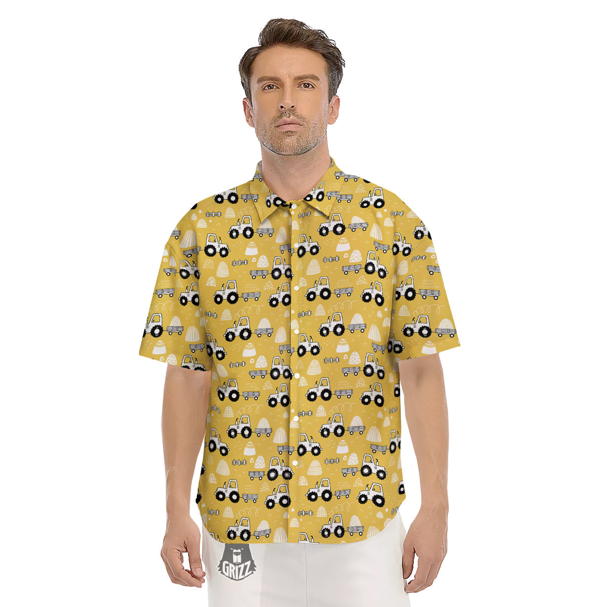 Agricultural Farming Tractor Print Pattern Men's Short Sleeve Shirts-grizzshop