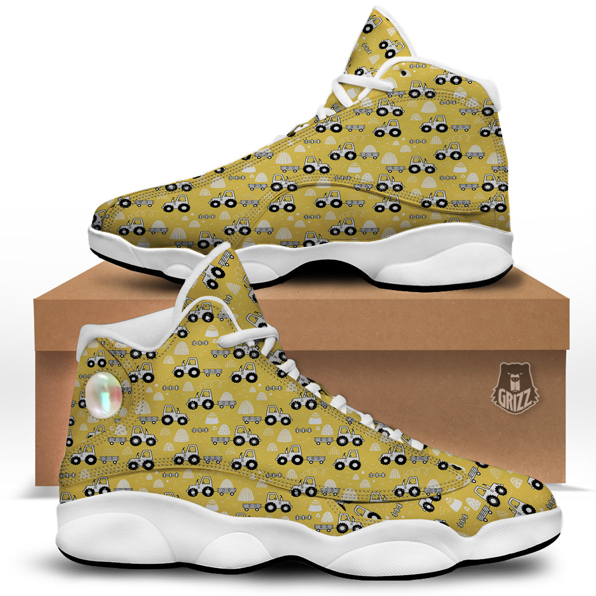 Agricultural Farming Tractor Print Pattern White Basketball Shoes-grizzshop