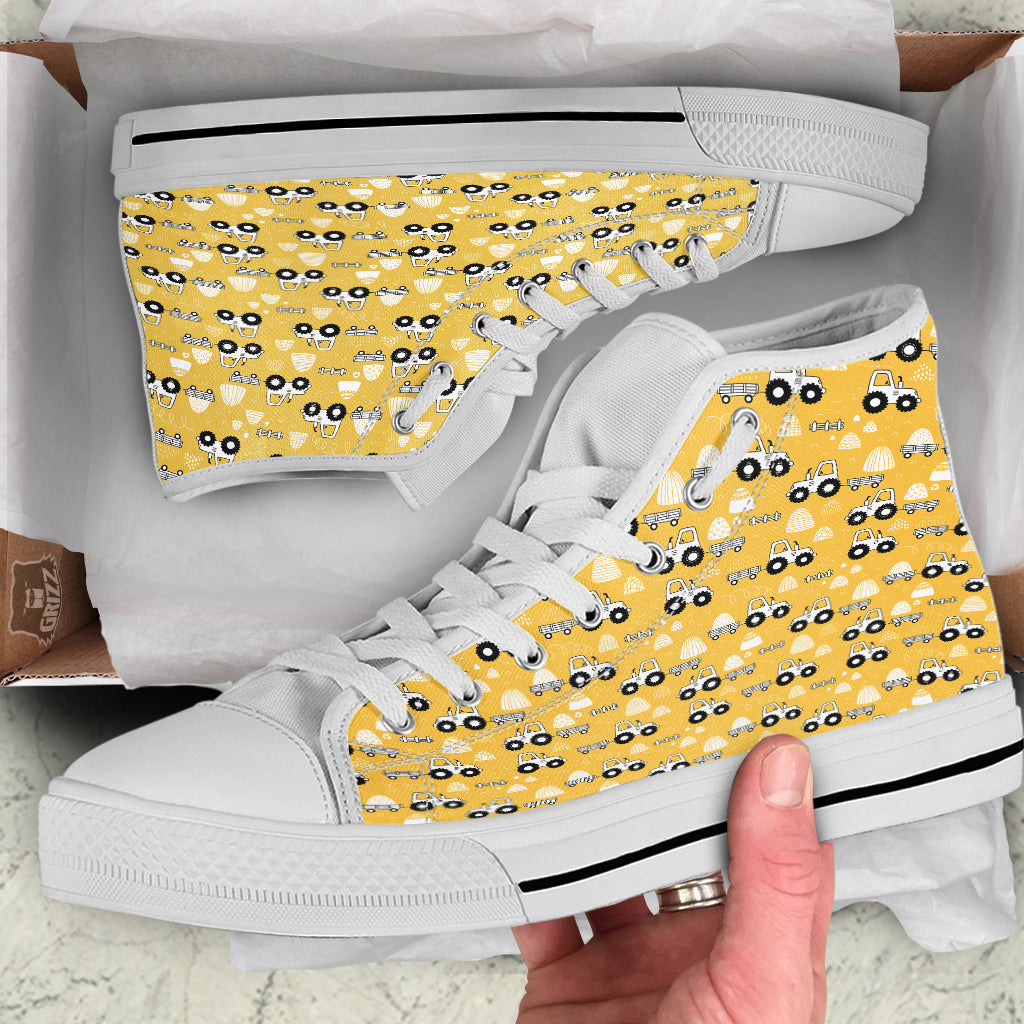 Agricultural Farming Tractor Print Pattern White High Top Shoes-grizzshop