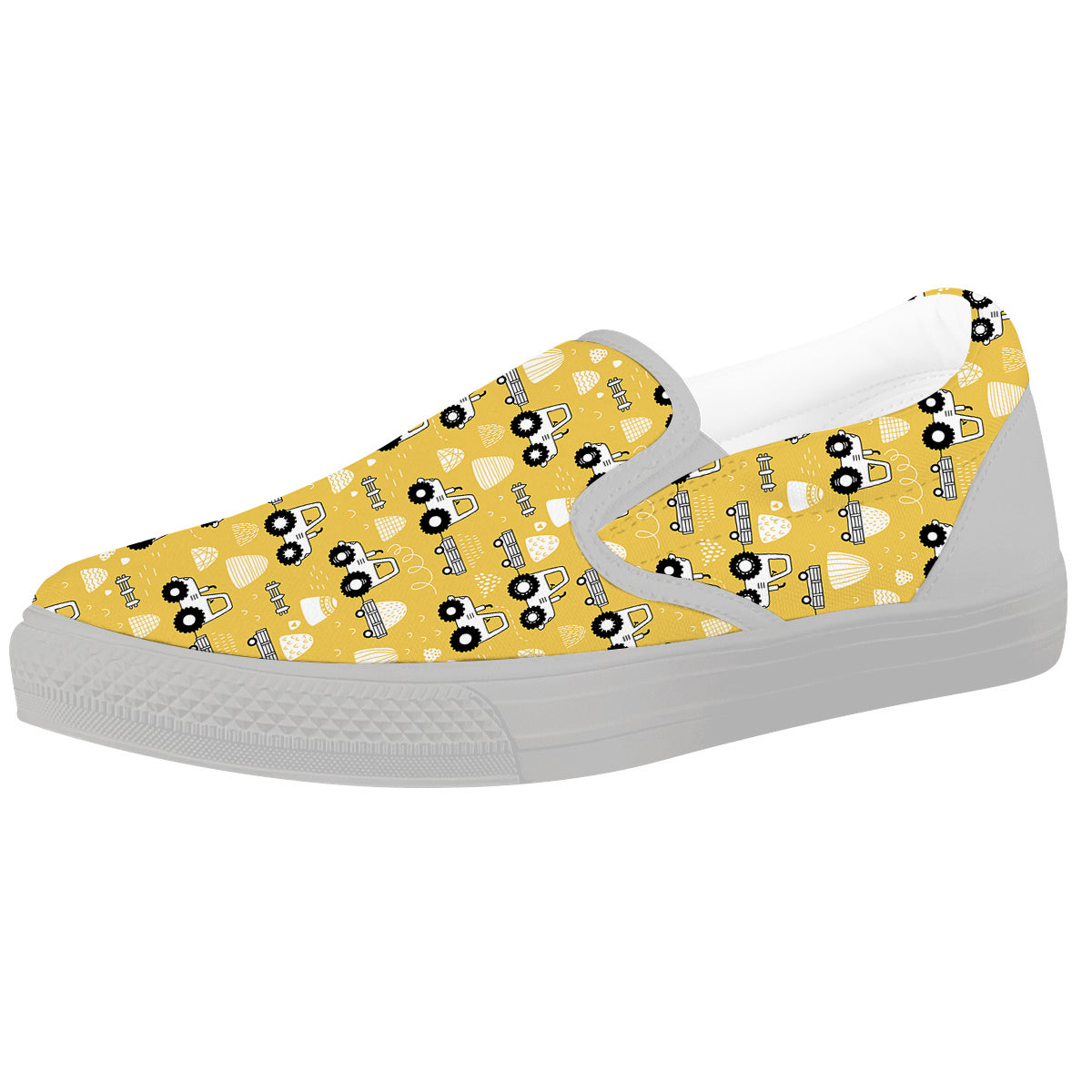 Agricultural Farming Tractor Print Pattern White Slip On Shoes-grizzshop