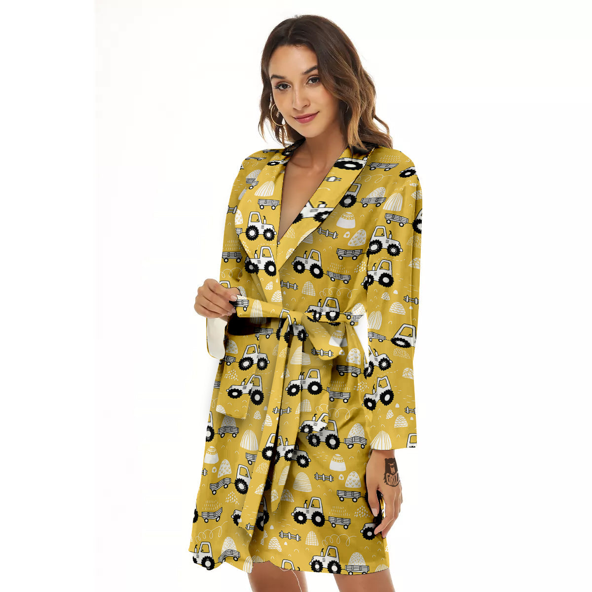 Agricultural Farming Tractor Print Pattern Women's Robe-grizzshop