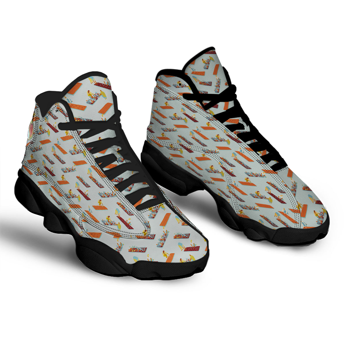 Agriculture Farming Cartoon Print Pattern Black Basketball Shoes-grizzshop