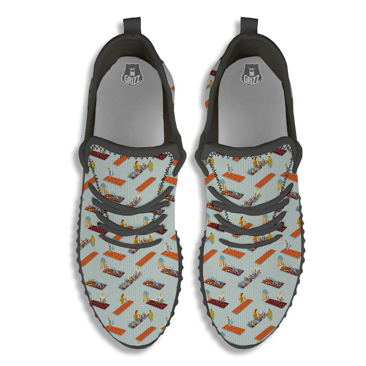 Agriculture Farming Cartoon Print Pattern Black Walking Shoes-grizzshop