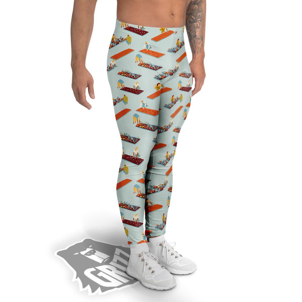 Agriculture Farming Cartoon Print Pattern Men's Leggings-grizzshop