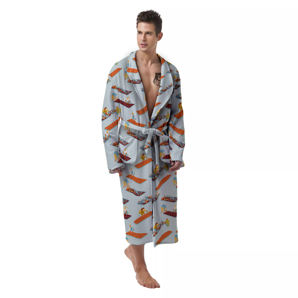 Agriculture Farming Cartoon Print Pattern Men's Robe-grizzshop