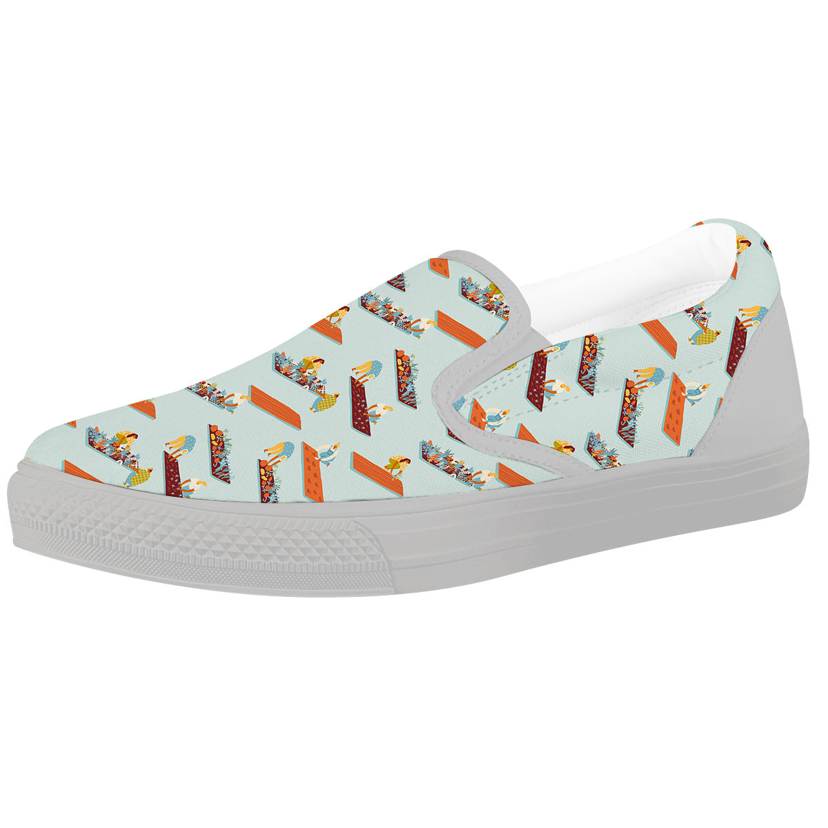 Agriculture Farming Cartoon Print Pattern White Slip On Shoes-grizzshop