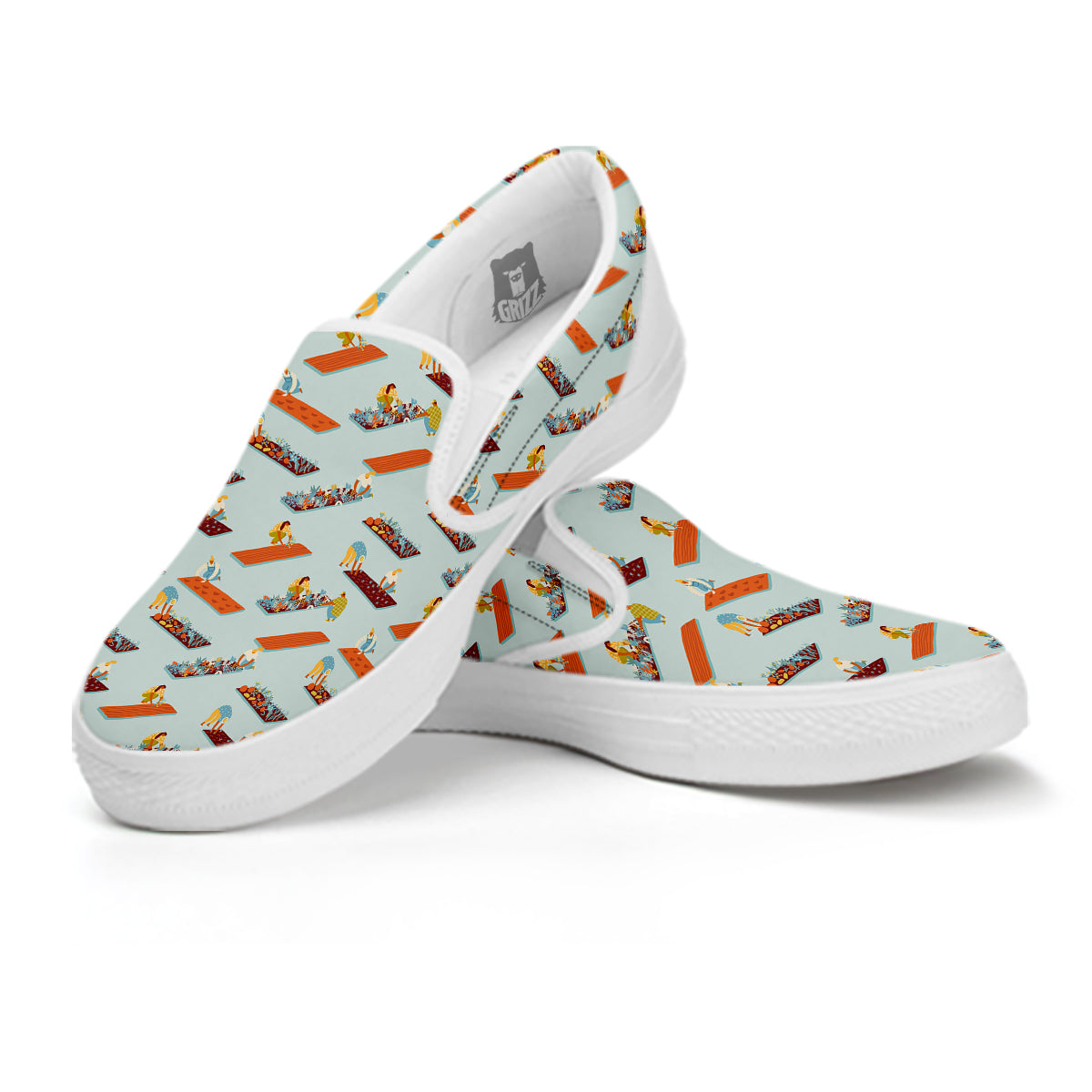 Agriculture Farming Cartoon Print Pattern White Slip On Shoes-grizzshop