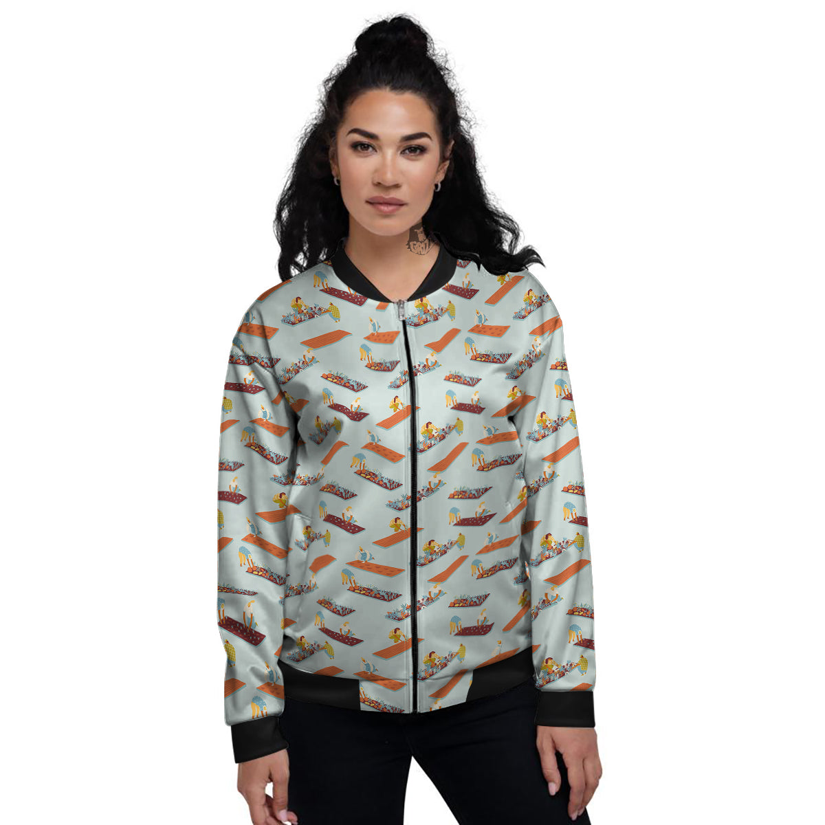 Agriculture Farming Cartoon Print Pattern Women's Bomber Jacket-grizzshop