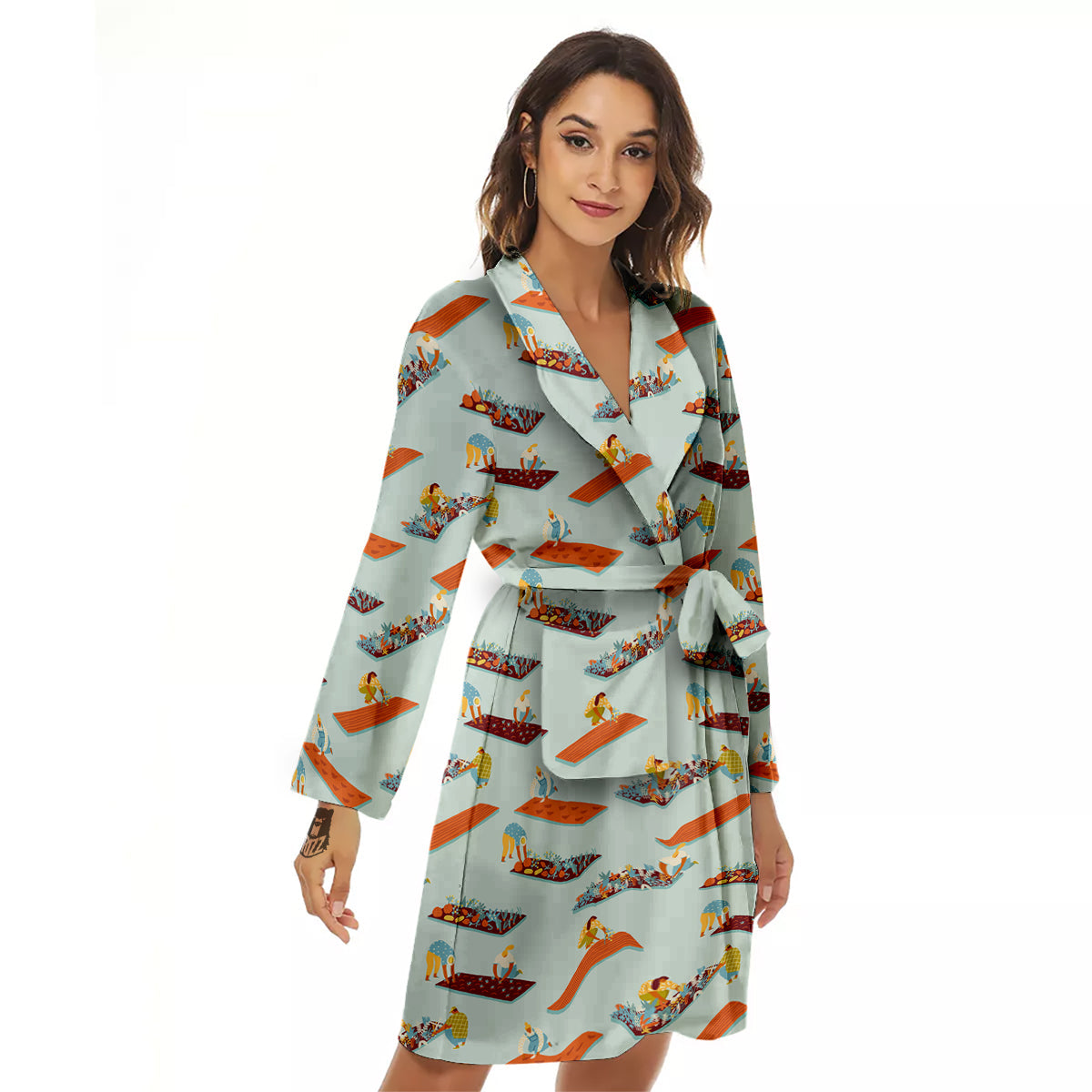 Agriculture Farming Cartoon Print Pattern Women's Robe-grizzshop