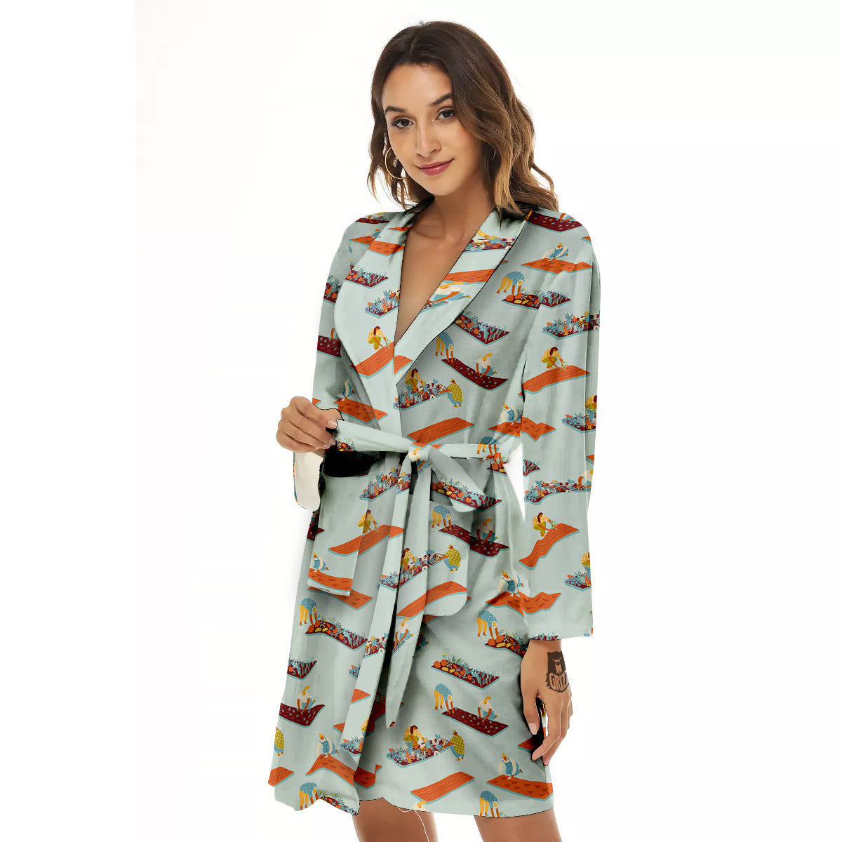 Agriculture Farming Cartoon Print Pattern Women's Robe-grizzshop