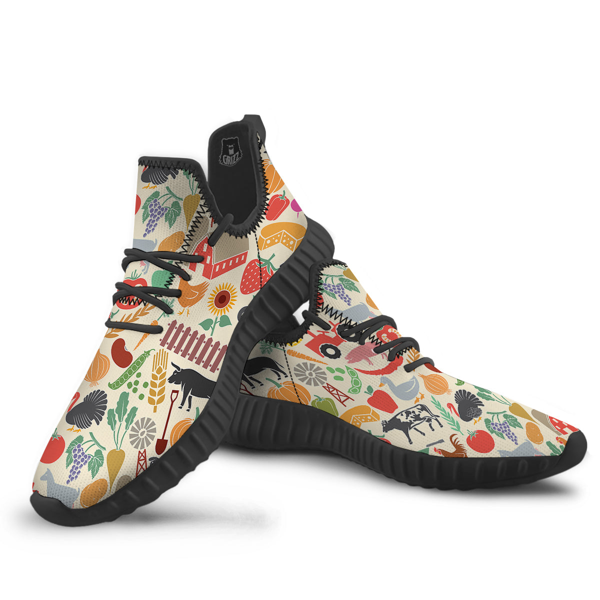Agriculture Farming Colorful Print Pattern Black Walking Shoes-grizzshop