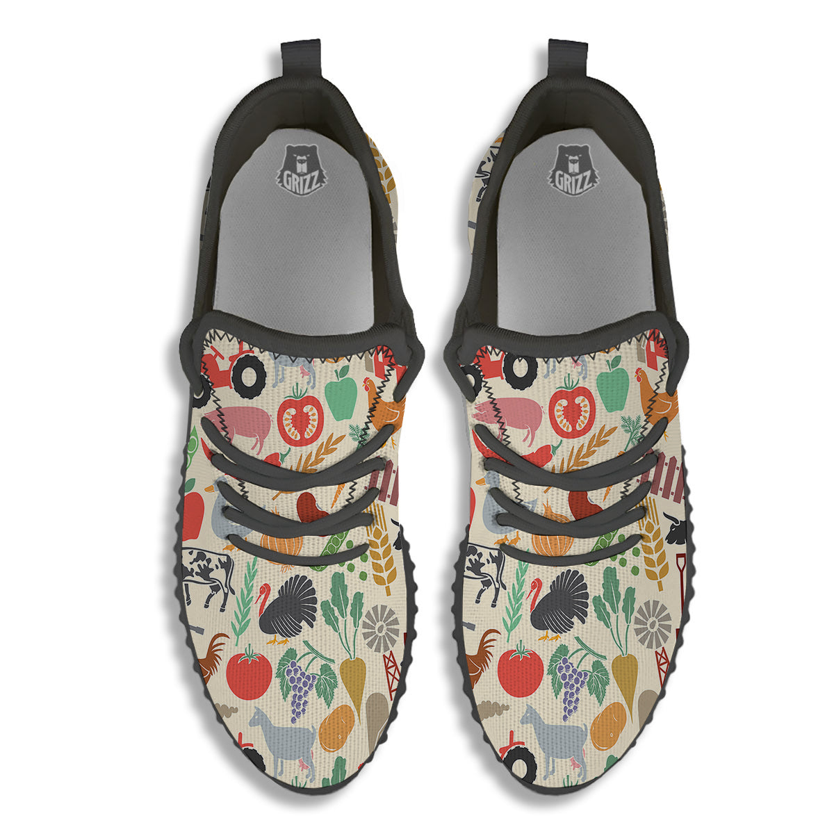 Agriculture Farming Colorful Print Pattern Black Walking Shoes-grizzshop