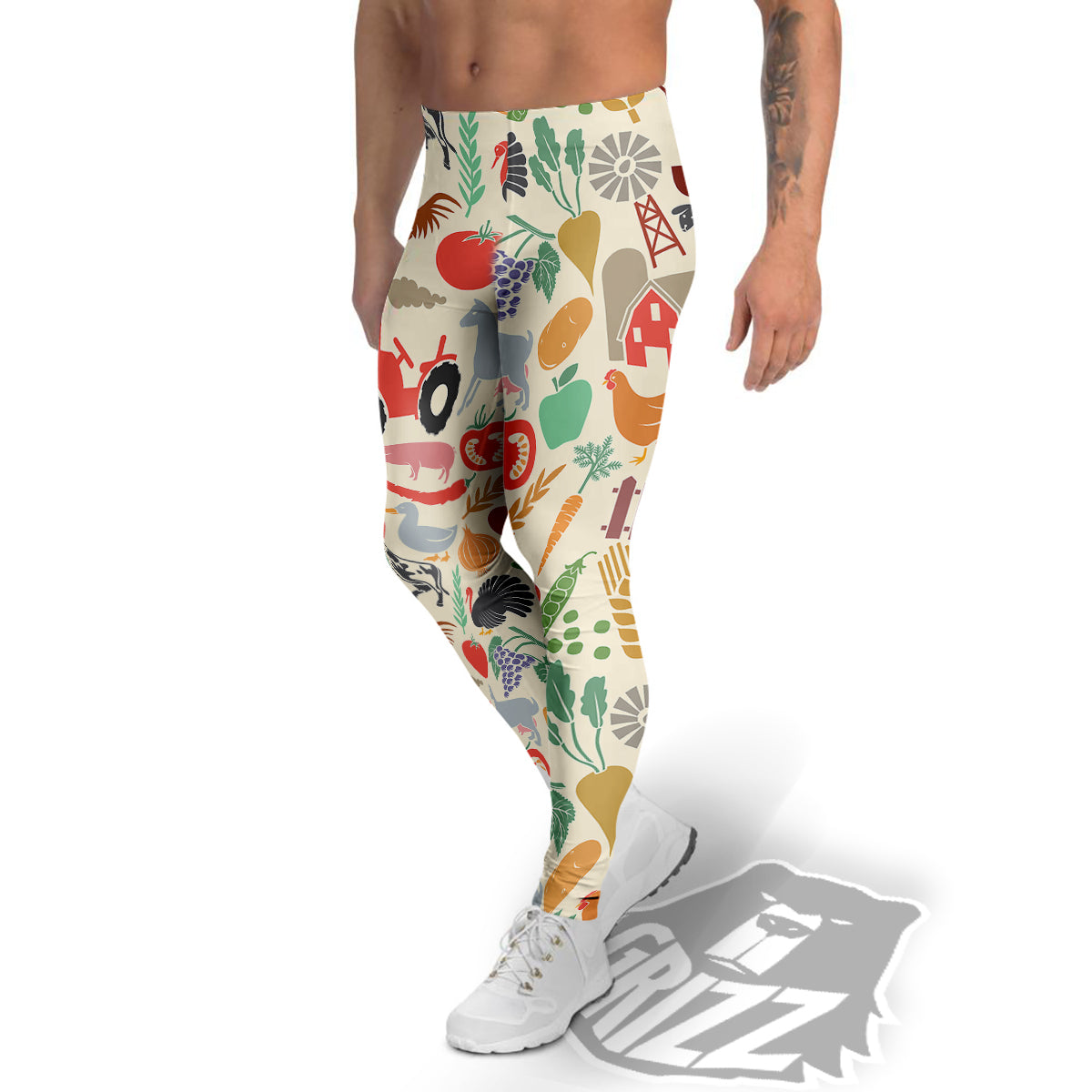 Agriculture Farming Colorful Print Pattern Men's Leggings-grizzshop