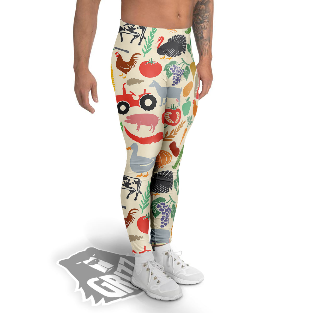 Agriculture Farming Colorful Print Pattern Men's Leggings-grizzshop