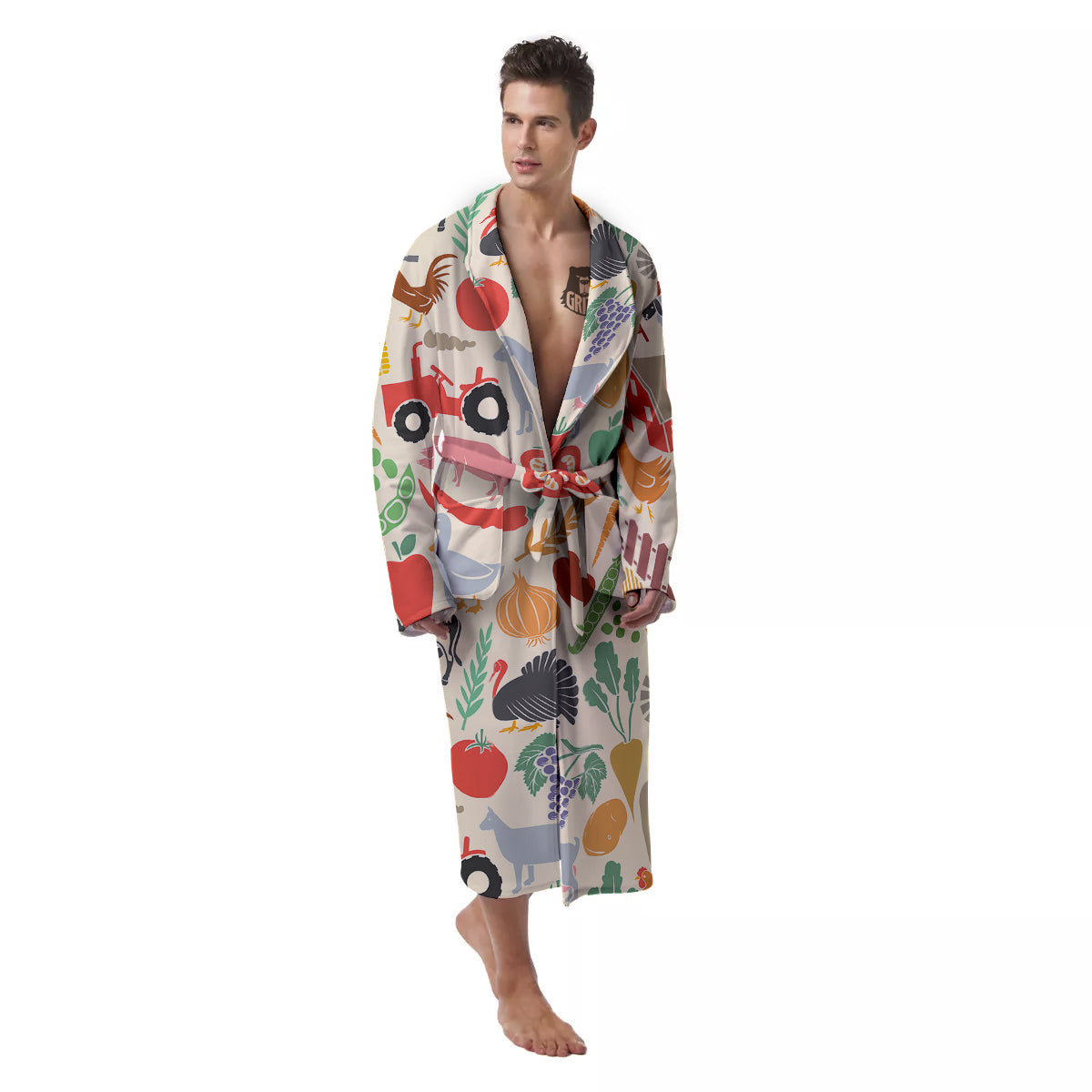 Agriculture Farming Colorful Print Pattern Men's Robe-grizzshop