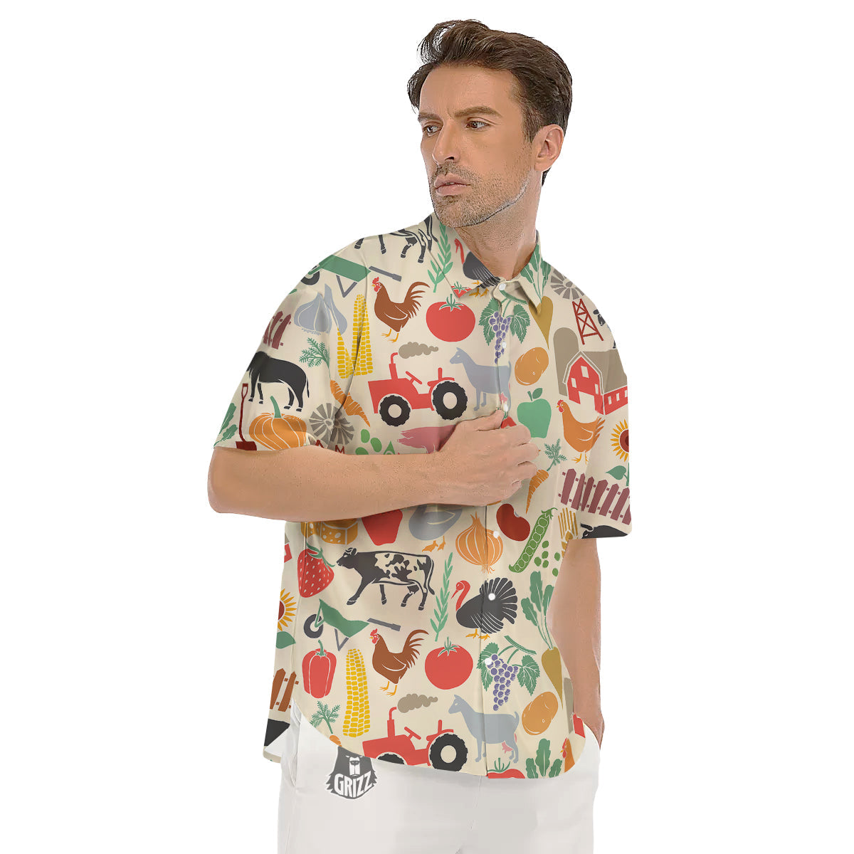Agriculture Farming Colorful Print Pattern Men's Short Sleeve Shirts-grizzshop