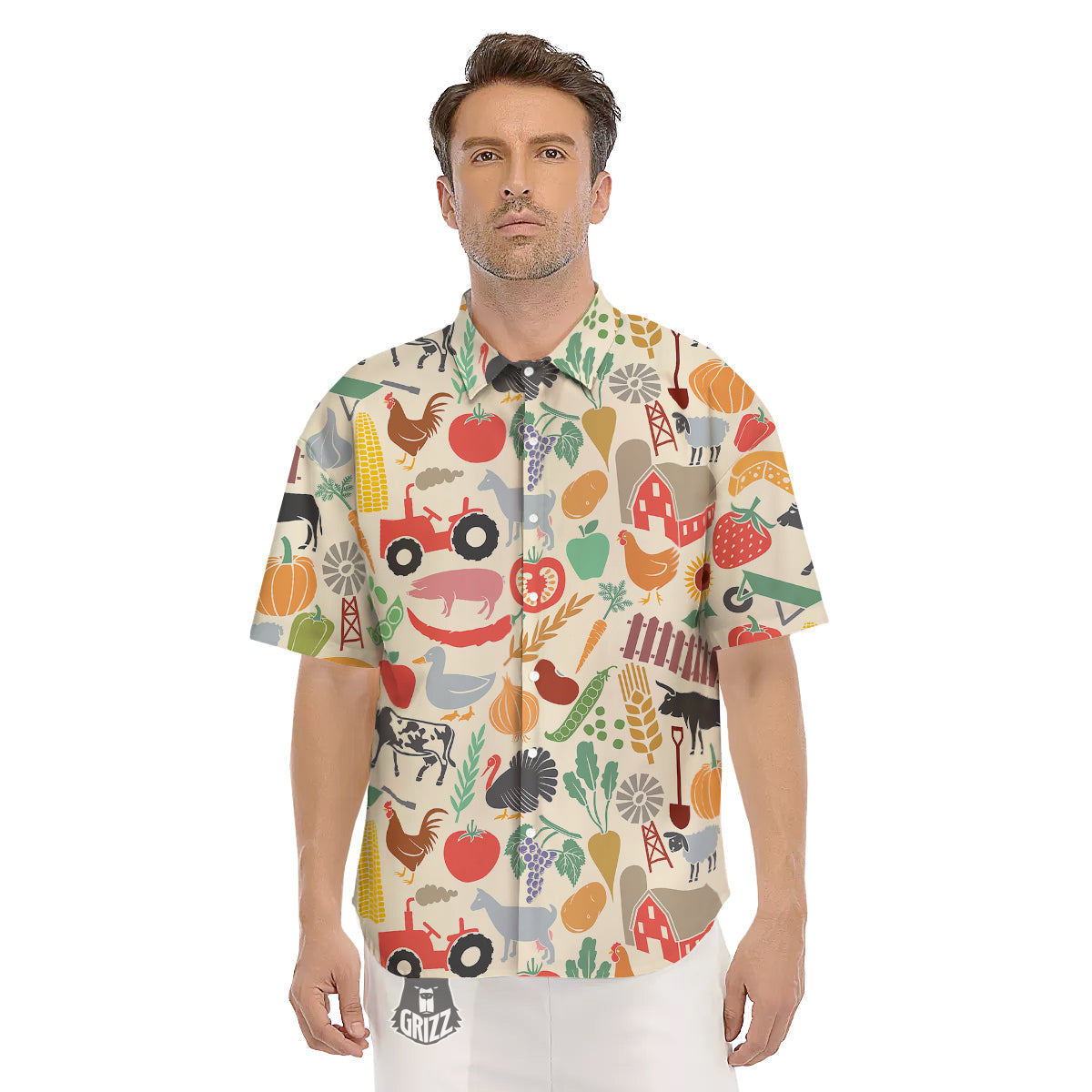Agriculture Farming Colorful Print Pattern Men's Short Sleeve Shirts-grizzshop