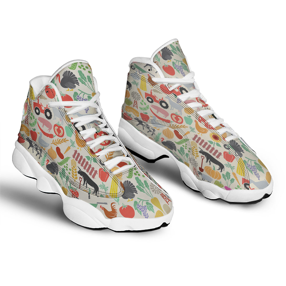 Agriculture Farming Colorful Print Pattern White Basketball Shoes-grizzshop