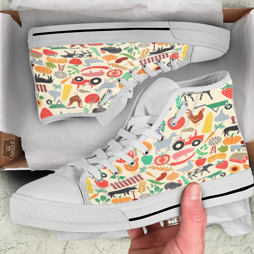 Agriculture Farming Colorful Print Pattern White High Top Shoes-grizzshop