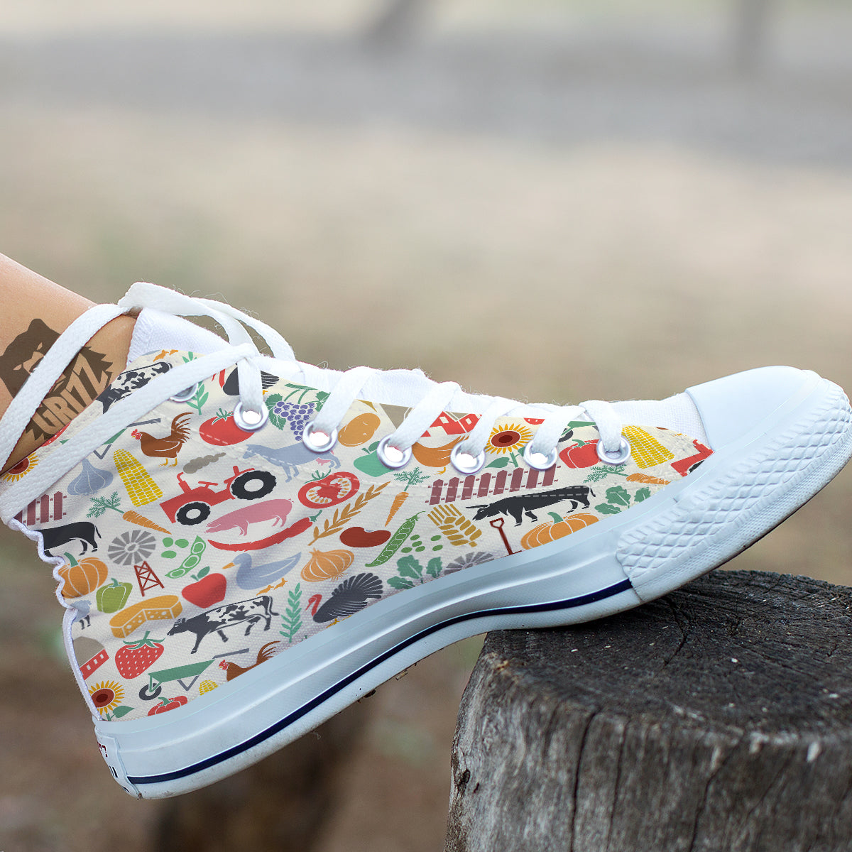 Agriculture Farming Colorful Print Pattern White High Top Shoes-grizzshop