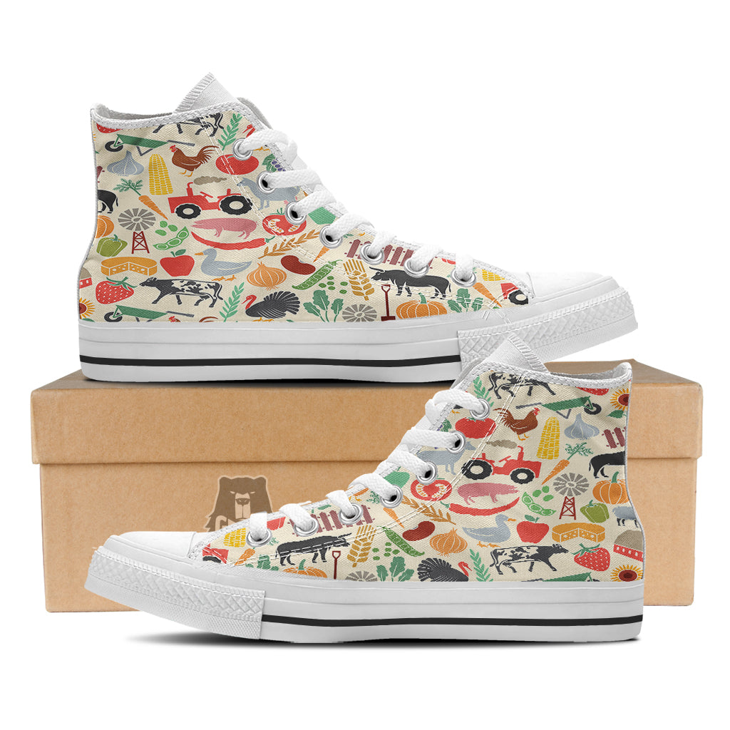 Agriculture Farming Colorful Print Pattern White High Top Shoes-grizzshop