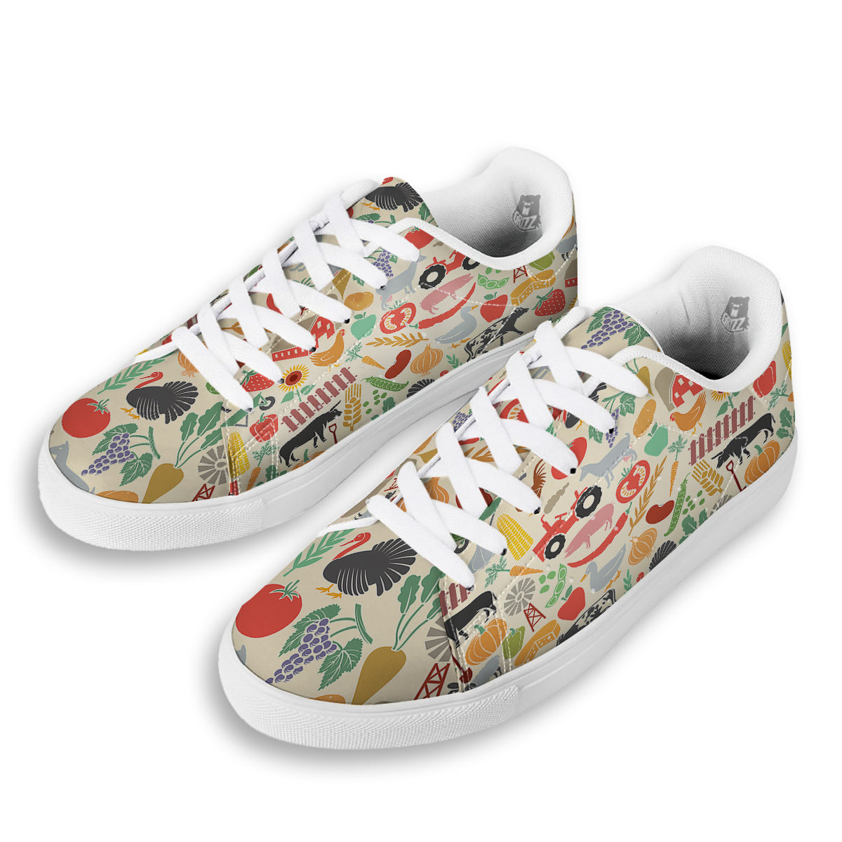 Agriculture Farming Colorful Print Pattern White Low Top Sneakers-grizzshop
