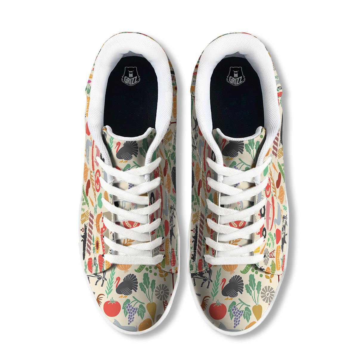 Agriculture Farming Colorful Print Pattern White Low Top Sneakers-grizzshop