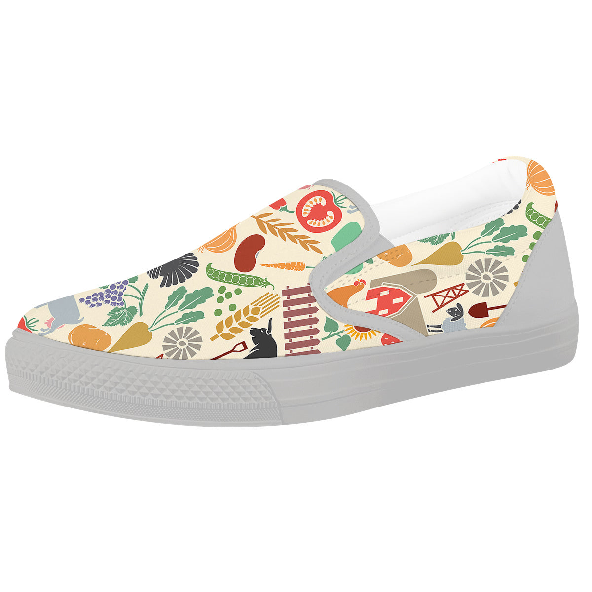 Agriculture Farming Colorful Print Pattern White Slip On Shoes-grizzshop