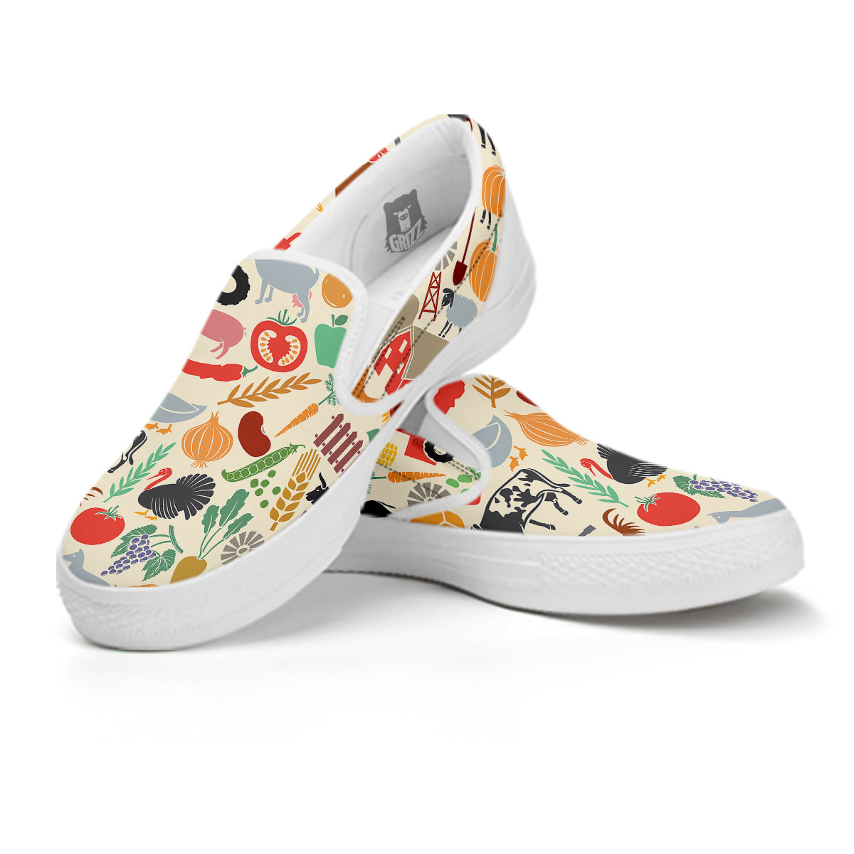 Agriculture Farming Colorful Print Pattern White Slip On Shoes-grizzshop