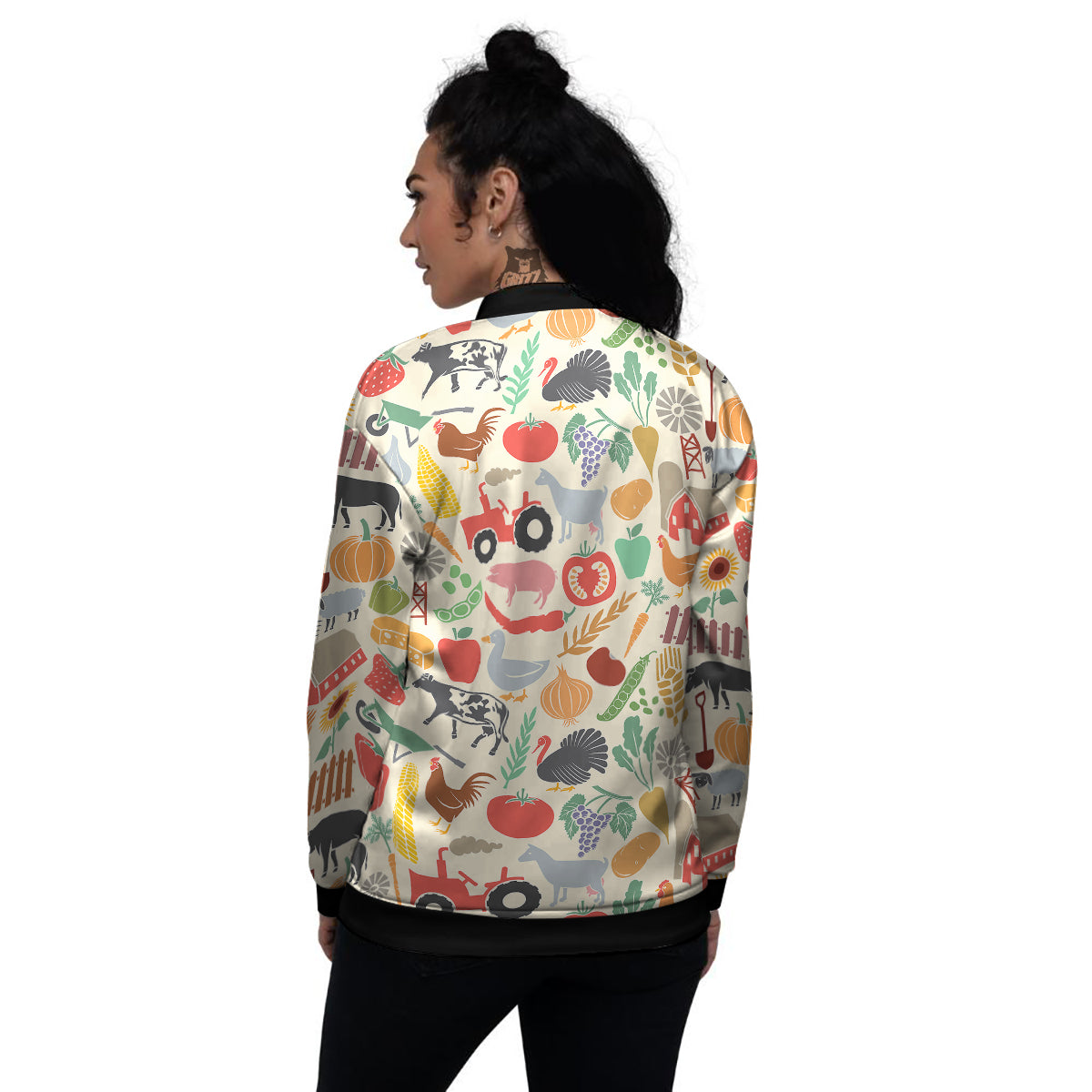 Agriculture Farming Colorful Print Pattern Women's Bomber Jacket-grizzshop